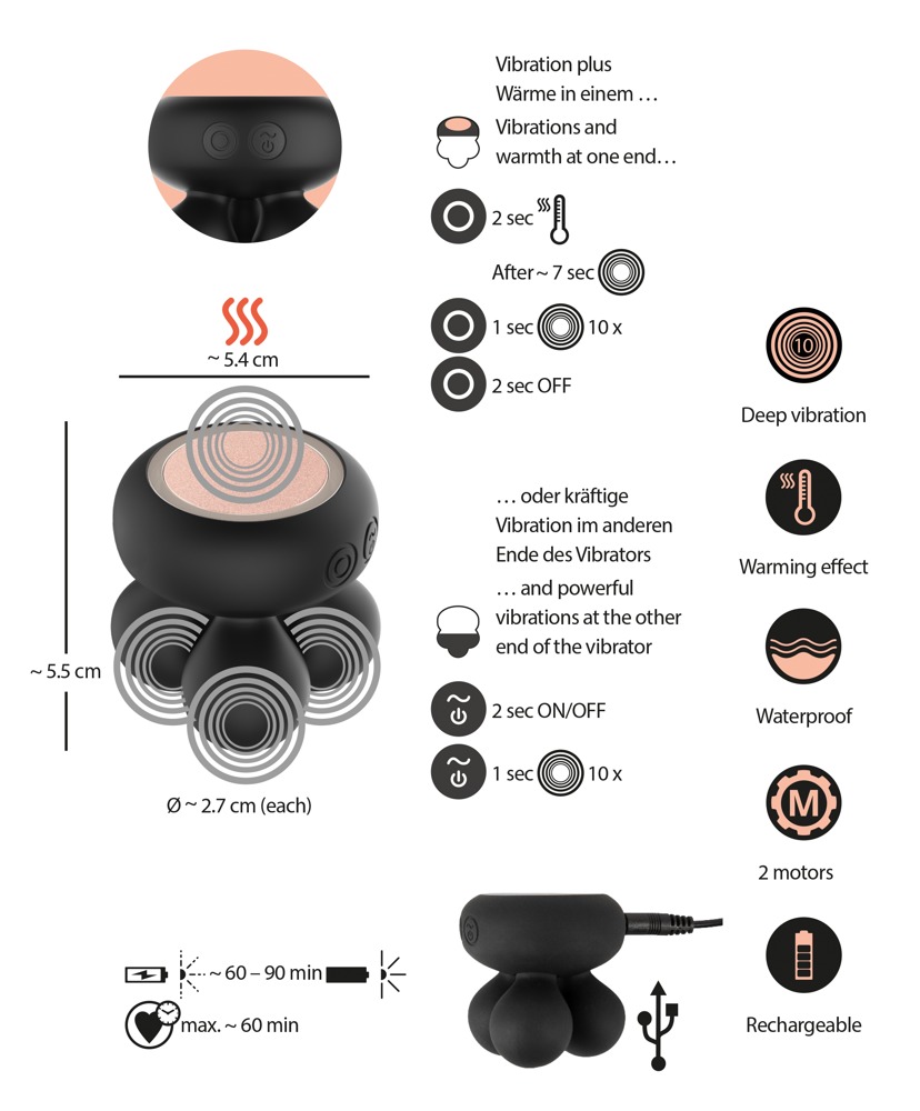 Massages and stimulates with a warming function & deep vibra... Cupa - Warming Mini Massager - Black photo-8
