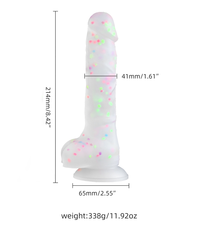 Material: silicone with sequins
Size: 4,1 x 21,4cm MT - Rainbow Dots Dildo L - White photo-4
