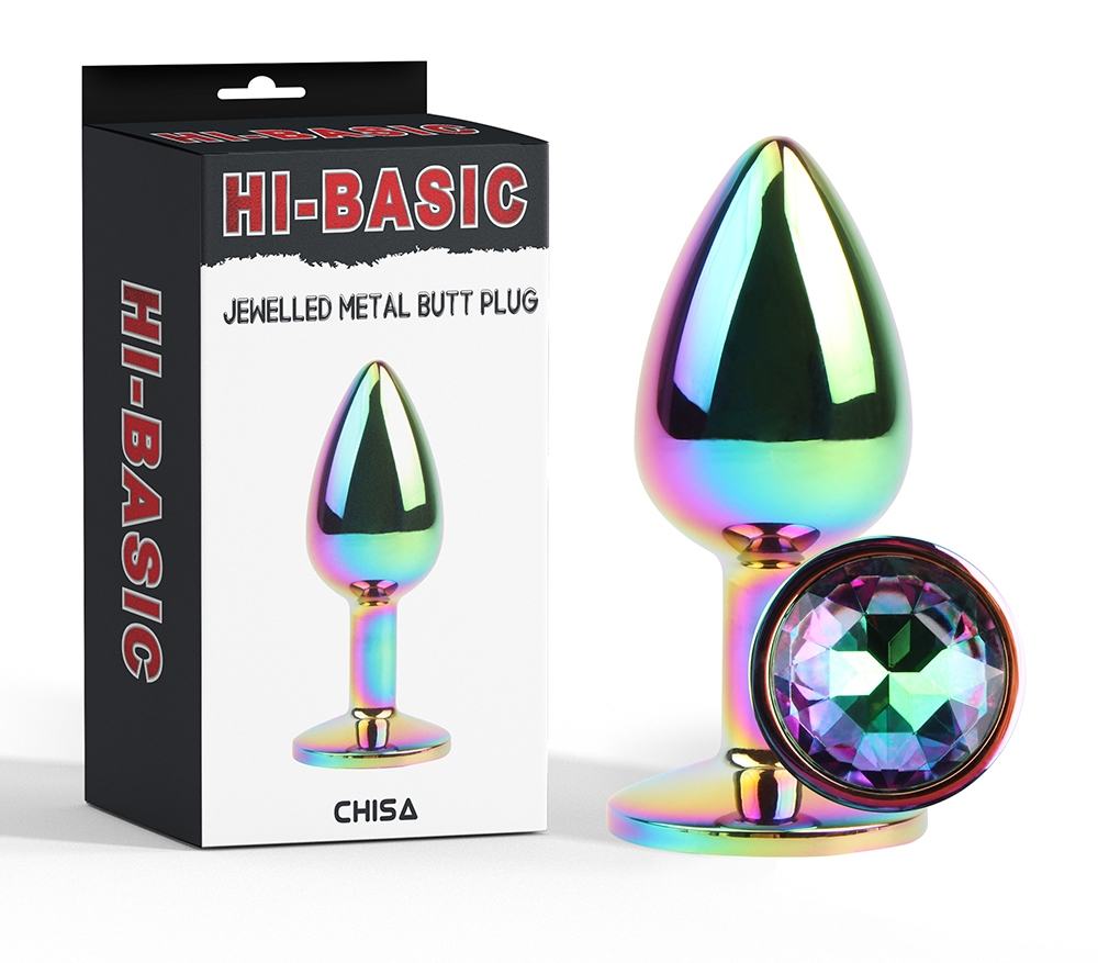 Rainbow metal plug for anal play and training, Tapered easy ... Chisa - Jewelled Butt Plug - Rainbow photo-5