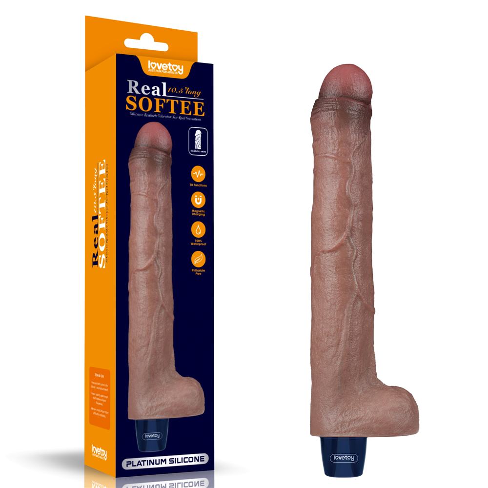 Boasting a lifelike realistic design, Lovetoy Real softer pl... Lovetoy - 10.5" Real Softee Vibro Dildo - Brown photo-12