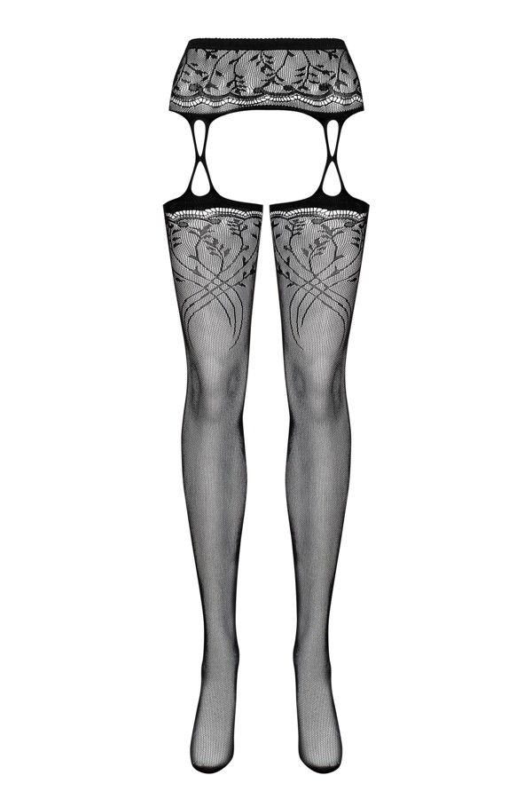 Garter belt and stockings in one? Now it’s possible! Garter ... Obsessive - S206 Garter Stockings - Black - S/M/L photo-7