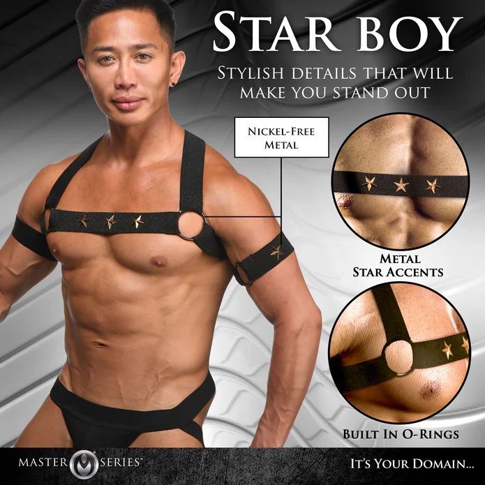 Add some flair to your wardrobe with this comfortable, stret... Master Series - Star Boy Male Harness - Black - S/M photo-4