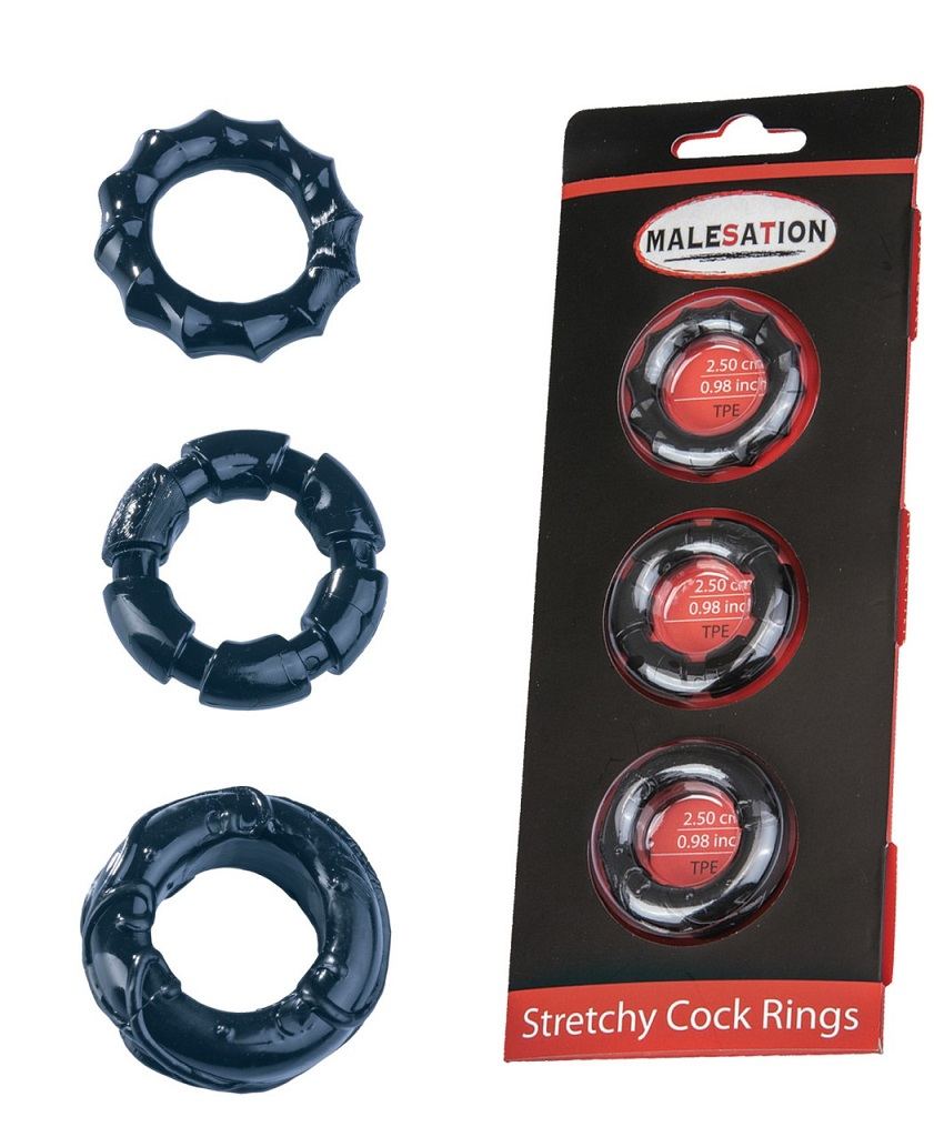 3 Stretchy cock rings with different structures! Highly imag... Malesation - Stretchy Cock Rings - Black photo-2