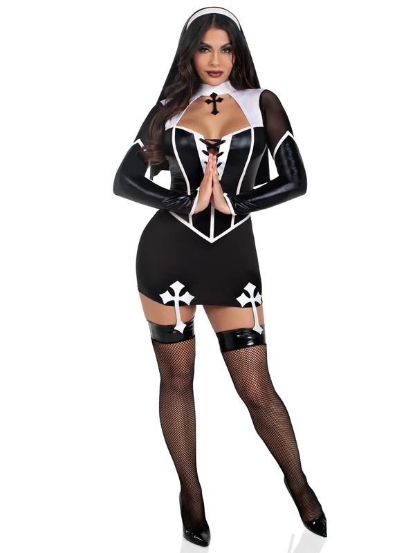 Be the answer to their prayers in the sultry 2 PC Holy Hotti... Leg Avenue - Holy Hottie Nun Costume - Black - XS photo-5