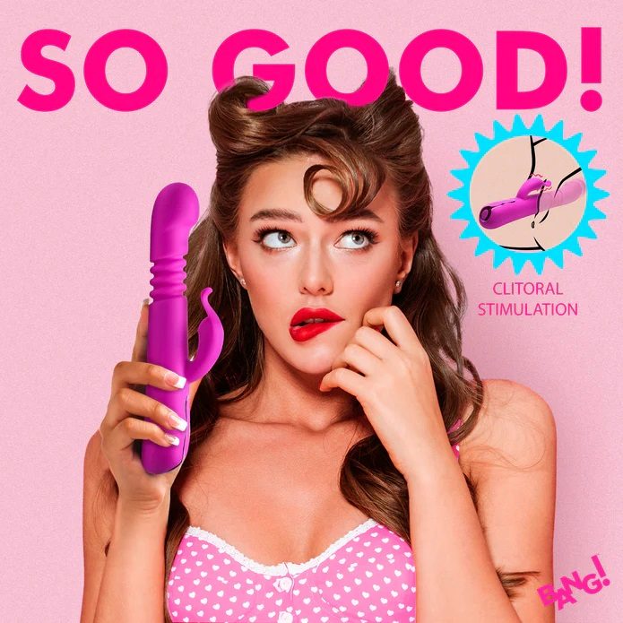 Indulge in dual pleasure with our Silicone Rabbit Vibe! Cove... Bang! - Thrusting Vibro Rabbit - Purple photo-3