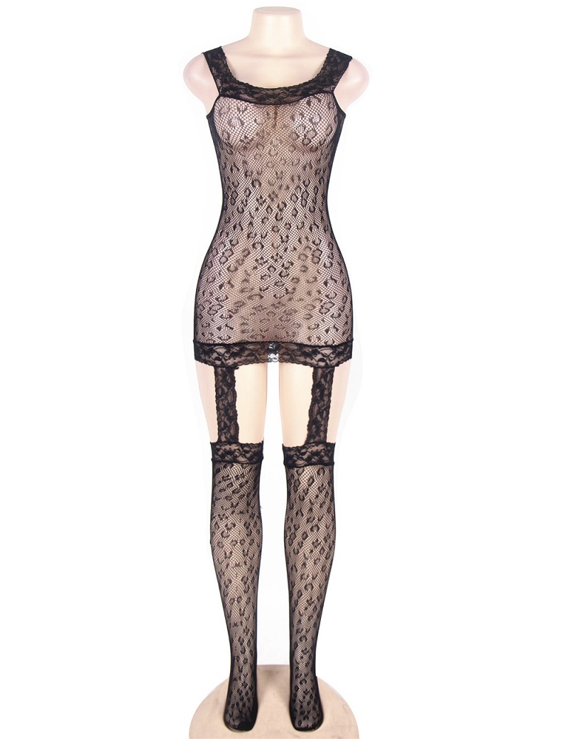 Leopard patterned bodystocking with garter
Material &n... Ohyeah - Leopard Bodystocking w Garter - Black - XL photo-5