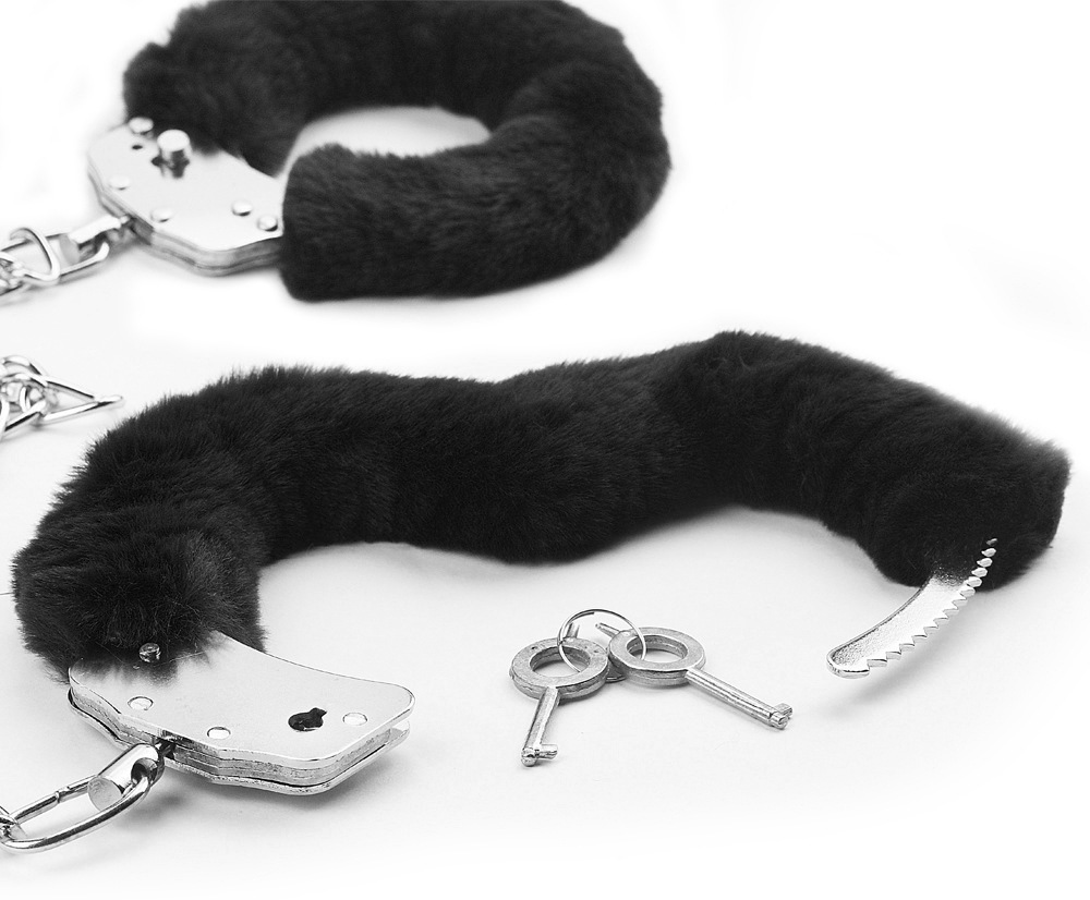 Secure your lovers wrists together or attach them to the bed... Lovetoy - Fluffy Leg Cuffs - Black photo-4