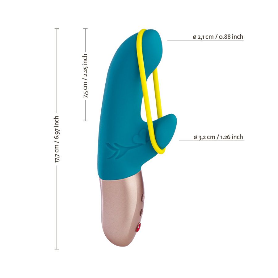 The neon yellow band on this rechargeable MiniVIBRATOR exude... Fun Factory - Vibe Amorino USB - Petrol photo-15
