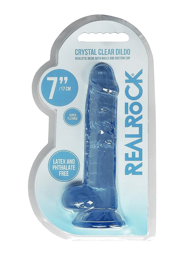 This REALROCK CRYSTAL CLEAR model has been designed with rea... RealRock - 7" Realistic Dildo w Balls - Blue photo-8