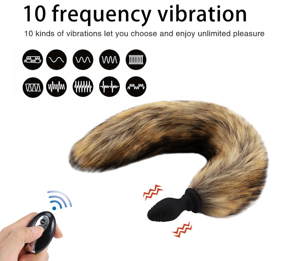 The Tail Butt Plug features its vibrating silicone plug in d... MT - Vibro Fox Tail Plug - Black photo-4