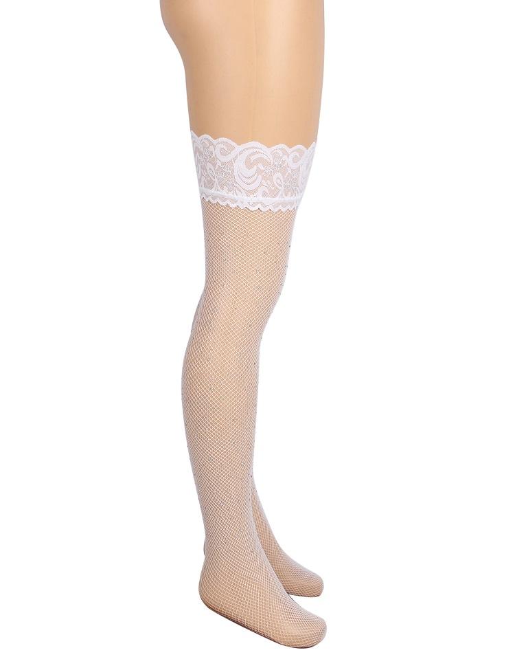 Main fabric is high-elasticity nylon yarn, soft and close-fi... Ohyeah - Lace Rhinestone Stockings - White - XL photo-8