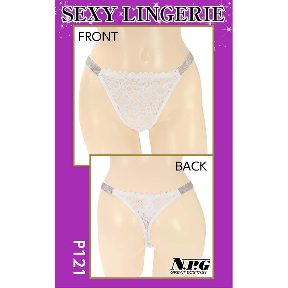 NPG - P121 Floral Lace Thong - White 照片-3
