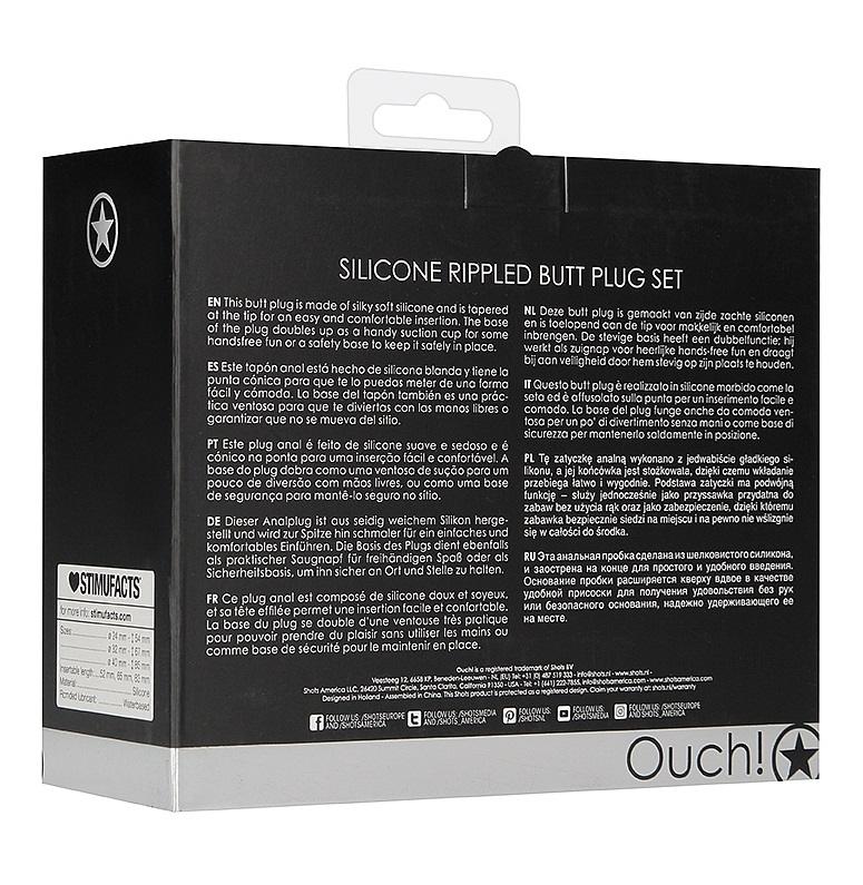 This butt plug is made of silky soft silicone and is tapered... Ouch - Rippled Butt Plug Set - Black photo-8