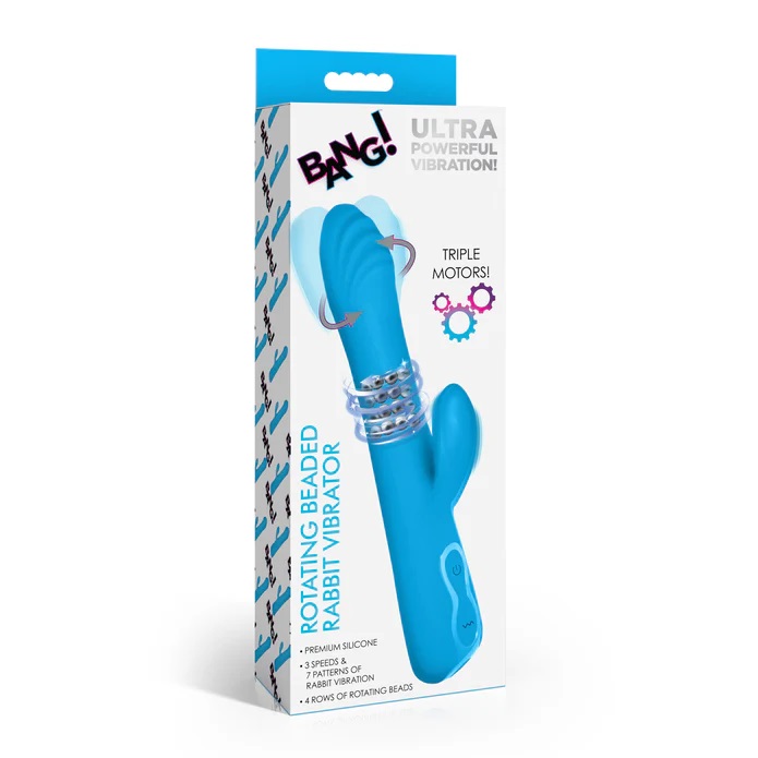 Indulge in heightened sensations with our Rotating Beaded Si... Bang! - Rotating Rabbit Vibrator - Blue photo-7