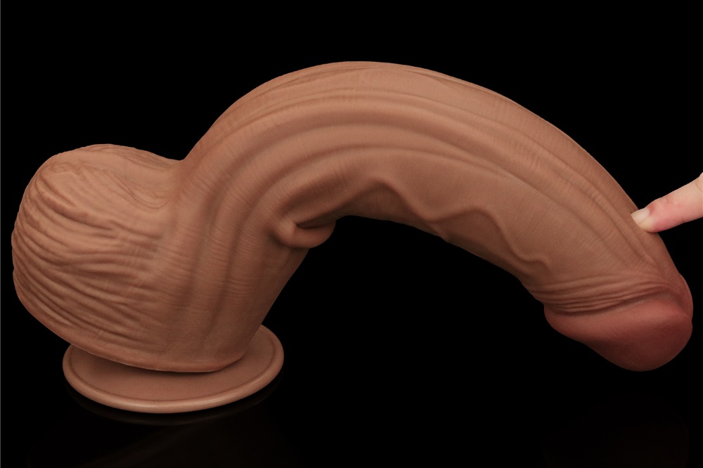Made of realistic dual-layer sliding-skin material for Iifel... Lovetoy - 12" Sliding Skin Dildo - Brown photo-7