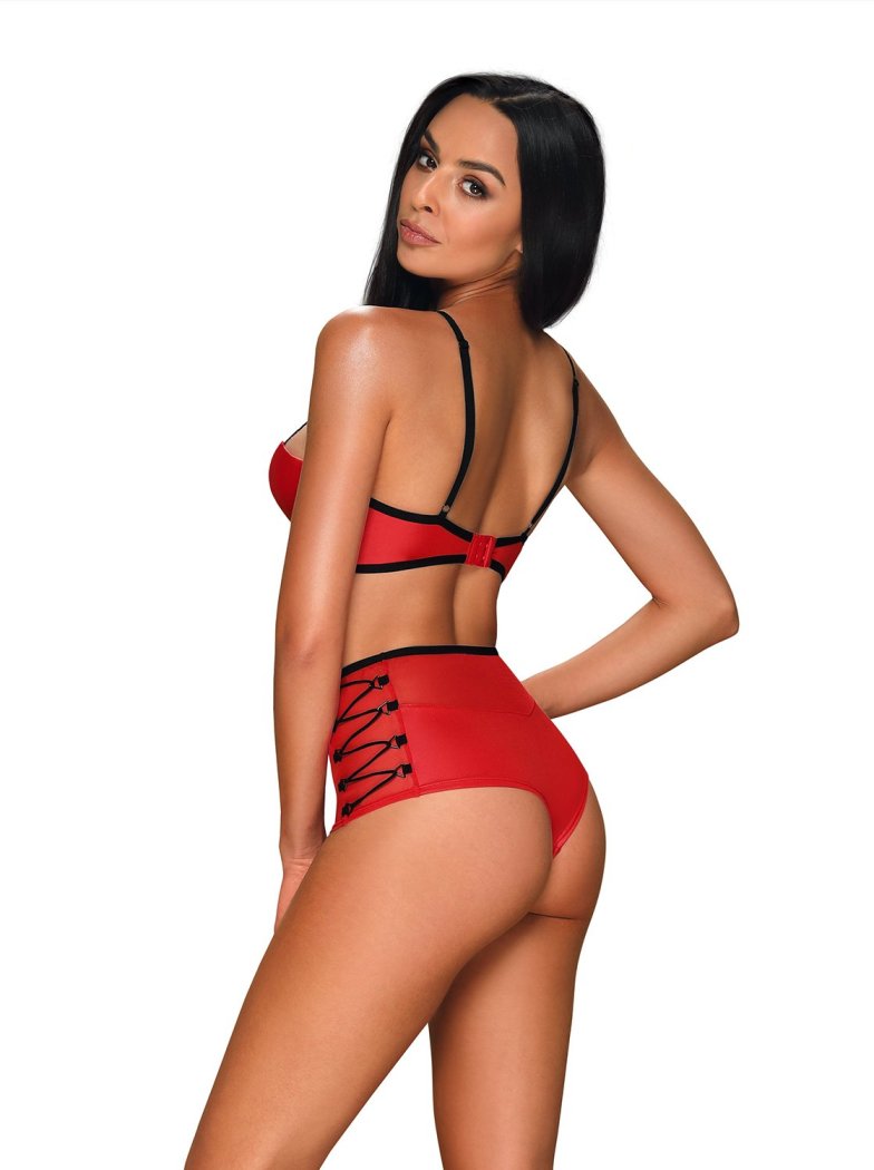 A sensual set that adds raciness? Leatheria! Now not only in... Obsessive - Leatheria 2-pcs Set - Red - L/XL photo-2