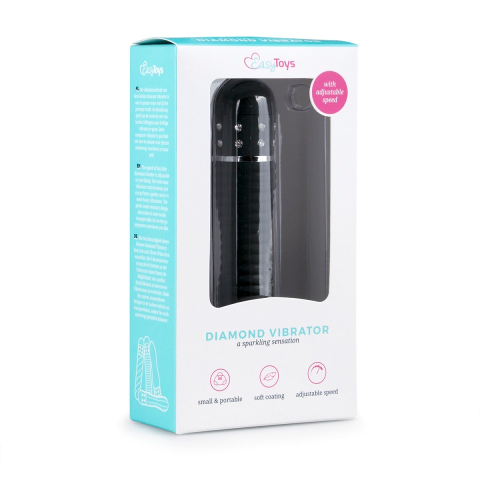 Diamonds are a girl's best friend, and so is this cute l... Easytoys - Diamond Ribbed Mini Vibrator - Black photo-4