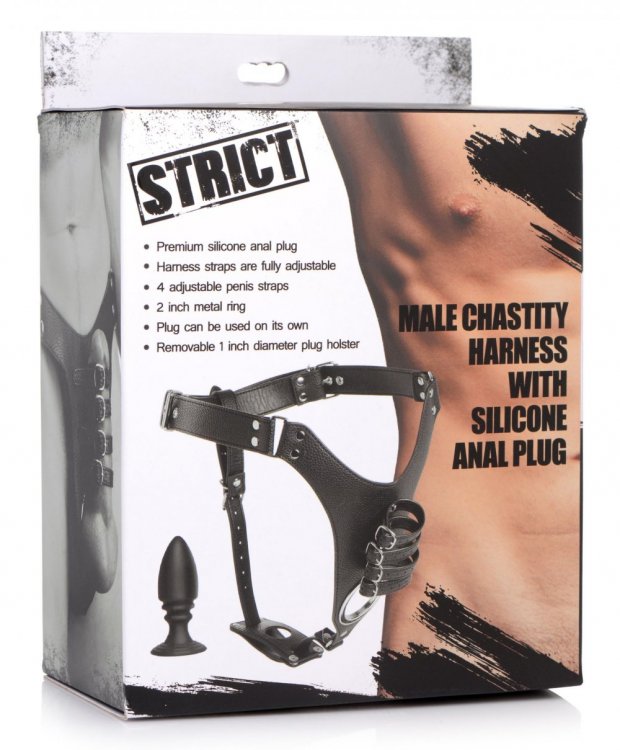 Restrain their sexuality with this devious leather Chastity ... Strict - Chastity Harness w Anal Plug - Black photo-6