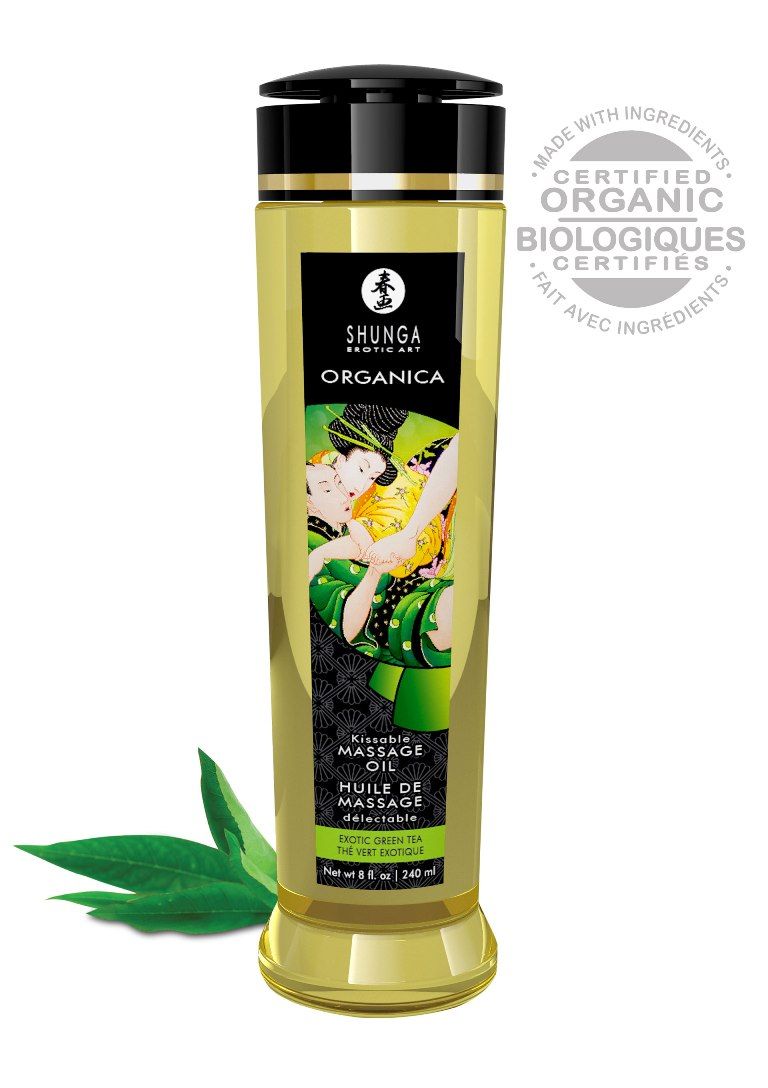 Discover the sensual pleasure of touching and being touched ... Shunga - Organica Kissable Massage Oil Green Tea - 240ml photo-2