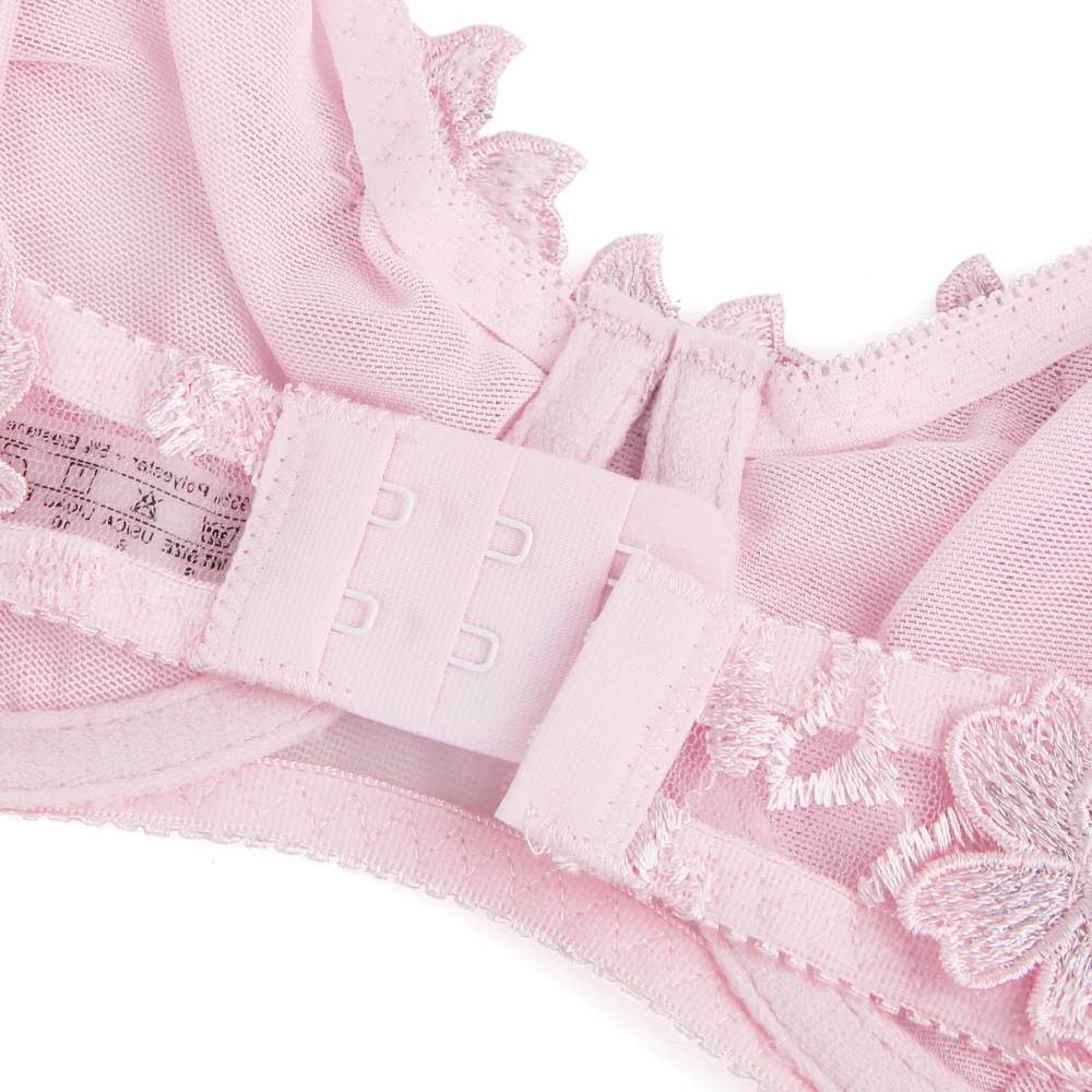Pink sexy mesh embroidery lace bra set with cute floral deta... Ohyeah - Floral Bra Set - Pink - M photo-19