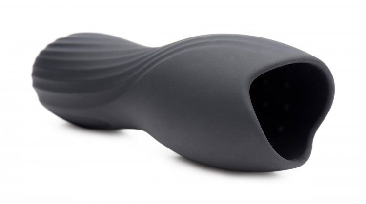 This stretchy silicone sleeve slips over the most sensitive ... Trinity Vibes - Silicone Penis Head Pleaser - Black photo-3