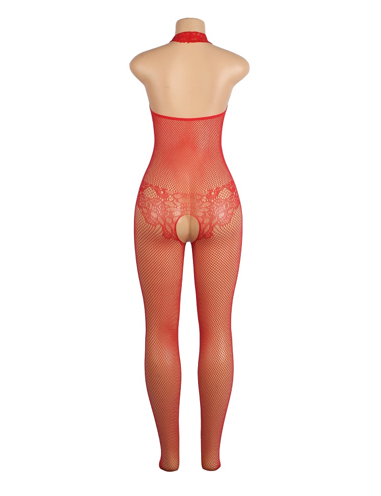 Made of high-elasticity nylon-spandex yarn, soft and form-fi... Ohyeah - Lace Turtleneck Bodystocking - Red - M photo-8