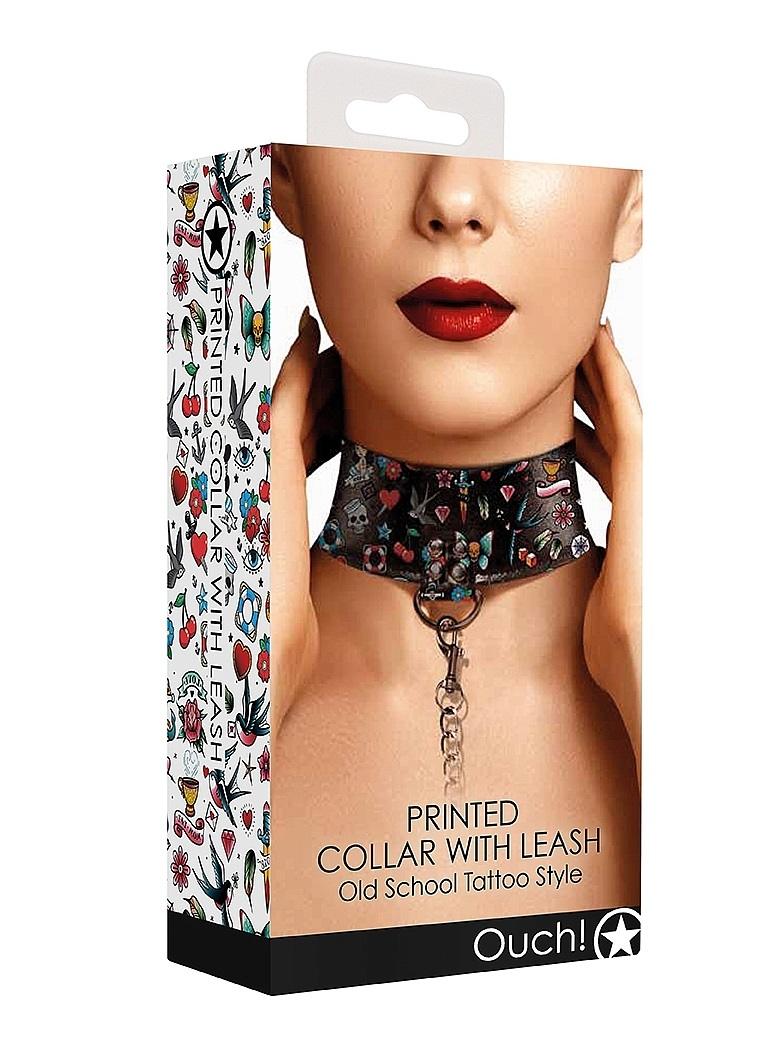 This comfortable yet sturdy collar with attached leash, will... Ouch - Old School Tattoo Collar w Leash photo-5