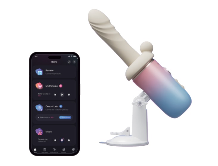 Lovense - Spinel 可APP控推撞抽插加热式按摩棒手持/吸啜底盘 - 粉红色配蓝色 照片-7