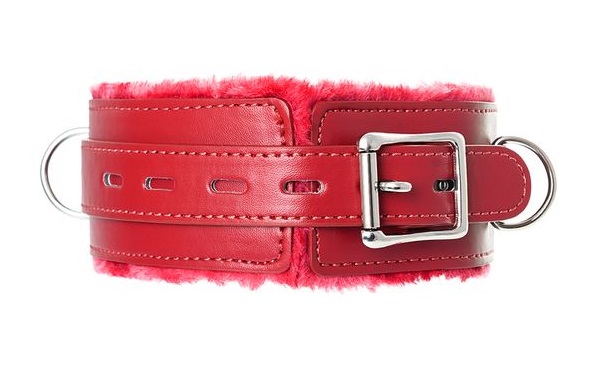 Made of genuine leather with velour lining. Nickel-plated fi... Anonymo - Collar w Leash - Red photo-5