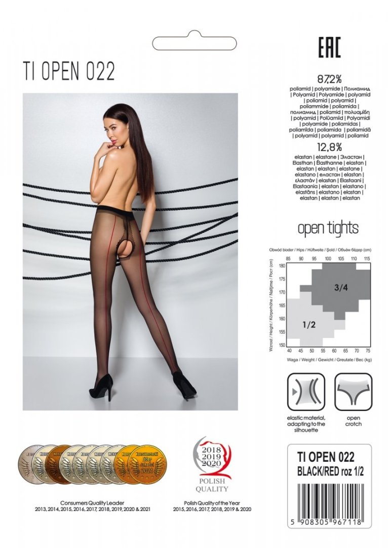 Elegant tights with a cut between the thighs and an interest... Passion - Tiopen 022 Pantyhose - Black/Red - 3/4 photo-6