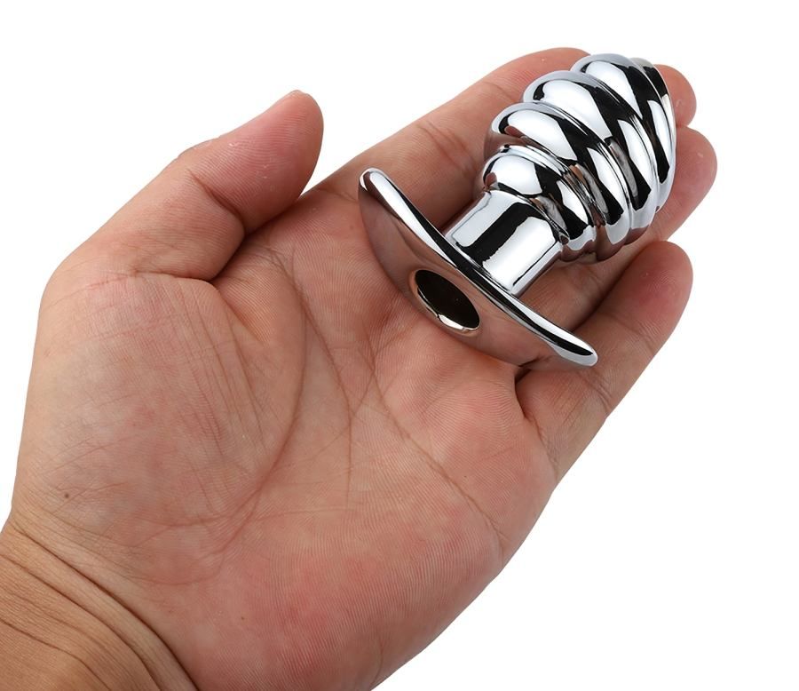 Hollow anal plug for massage and stimulate the anus MT - Hollow Ribbed Anal Plug - Silver photo-2