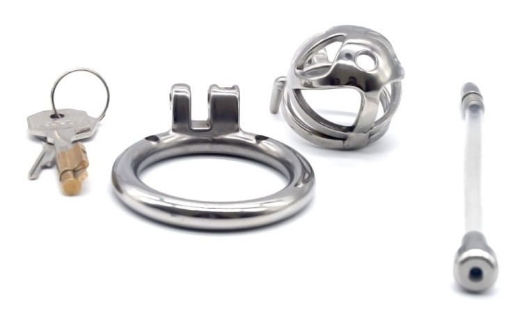 Total high: 49mm &n... FAAK - Chastity Cage 04 w Catheter 45mm - Silver photo-6