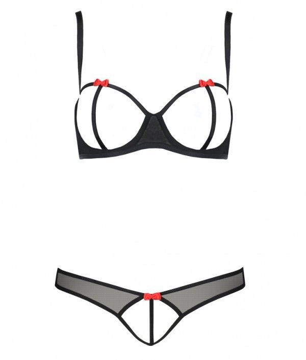 This set is composed by sexy pieces of lingerie designed and... Passion - Heidi Set w Open Bra - Black - S/M photo-5