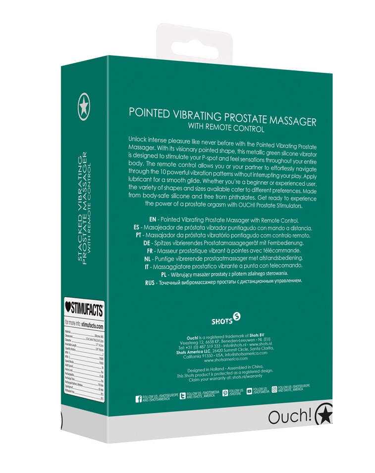 Unlock intense pleasure like never before with the Pointed V... Ouch - Pointed Prostate Massager - Metallic Green photo-9