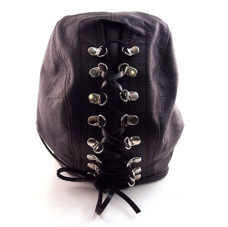 Black stiff leather BDSM full hood. This is a robust hood. T... Rouge - Leather Zip Face Mask - Black photo-2