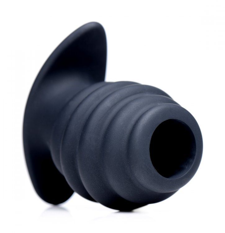 Ribbed for your anal pleasure, this hollow butt plug is avai... Master Series - Hive Ass Hollow Anal Plug S-size - Black photo-3