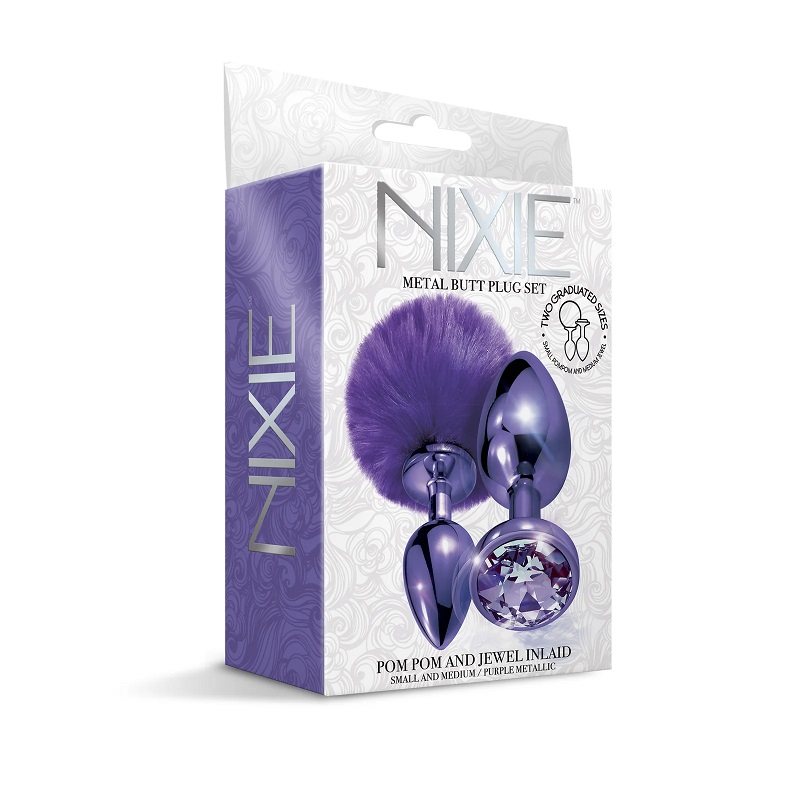 Adorn your derriere with the NIXIE Metal Butt Plug Set in me... Nixie - Pom Pom Metal Plug Set - Purple photo-4