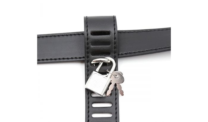 This leather Chastity Pants comes with 3 padlocks, you can e... Kiotos - Chastity Pants w Padlock photo-6