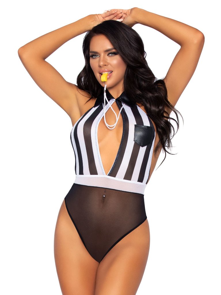 Call the penalty for lack of foreplay in the 2 PC Bedroom Re... Leg Avenue - Bedroom Ref Teddy Set - Black/White photo-5