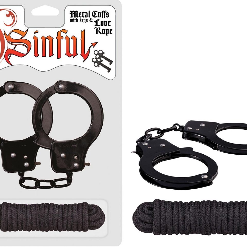 Sinful Metal Cuffs with Keys & Love Rope are your ticket to ... Nasstoys - Sinful Metal Hand Cuffs w Rope - Black photo-4