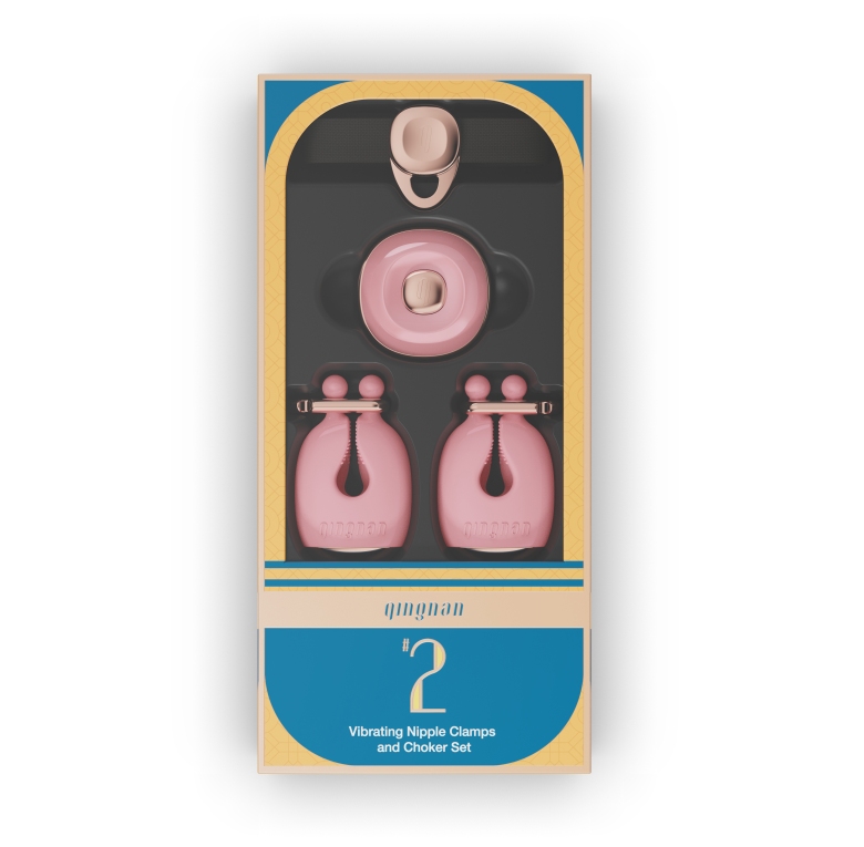 Vibrating Nipple Clamps and Choker set with the controller h... Qingnan - Vibro Nipple Clamps Set #2 - Pink photo-11