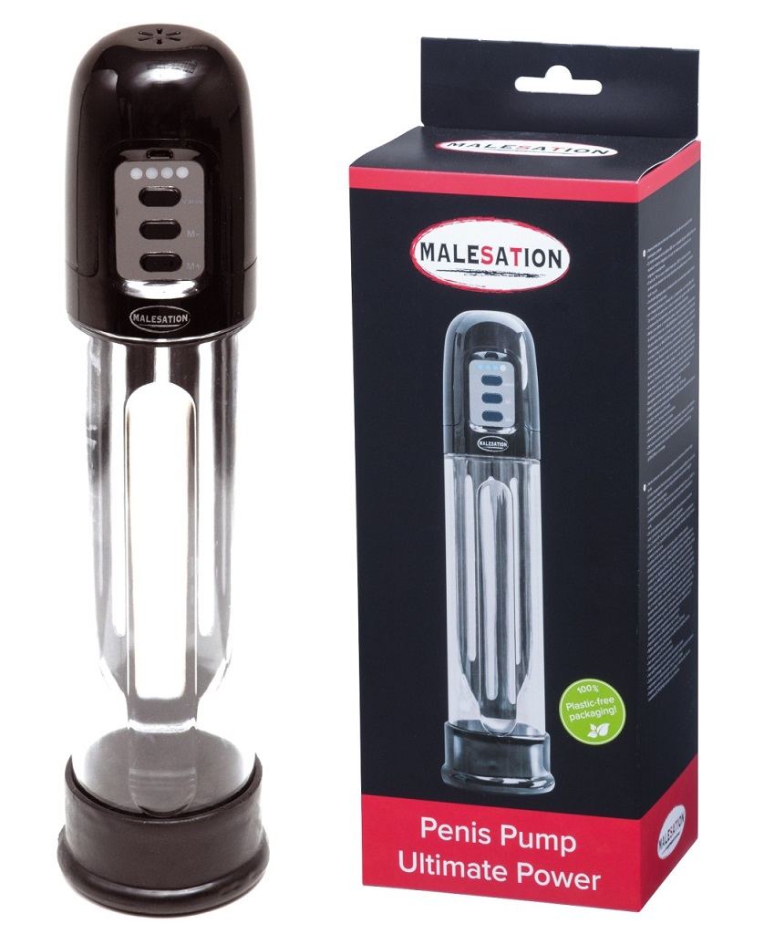 Powerful penis pump with integrated magnifying glass and mea... Malesation - Penis Pump Ultimate Power - Black photo-2