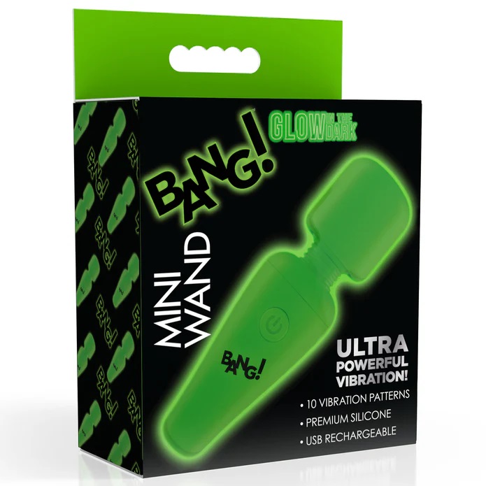 Enjoy this powerful, travel-friendly, glow-in-the-dark mini ... Bang! - 10X Glow Mini Wand Massager - Green photo-9