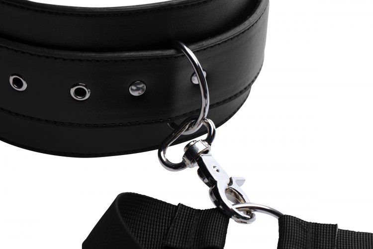 Your submissive lover wants to be even more vulnerable to yo... Master Series - Easy Access Thigh Harness with Wrist Cuffs - Black photo-4