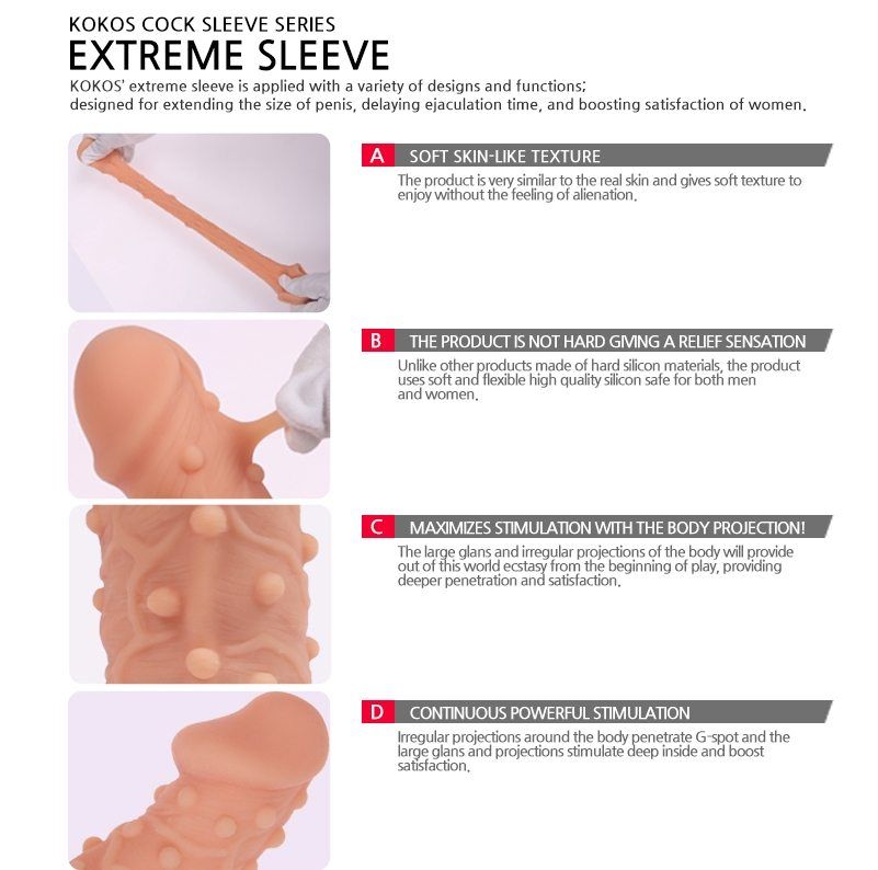 Kokos Extreme Sleeve ES-006 - very elastic nozzle on the pen... Kokos - Extreme Dotted Realistic Cock Sleeve M - Flesh photo-5