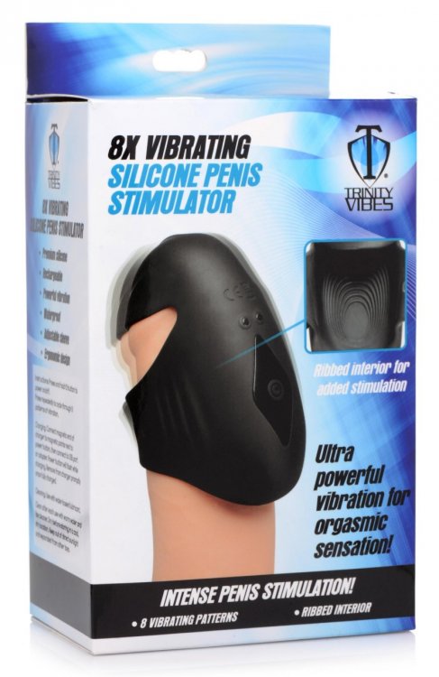 The ribbed interior and snug hugging tip of this compact Pen... Trinity Vibes - 8X Vibro Penis Stimulator - Black photo-9