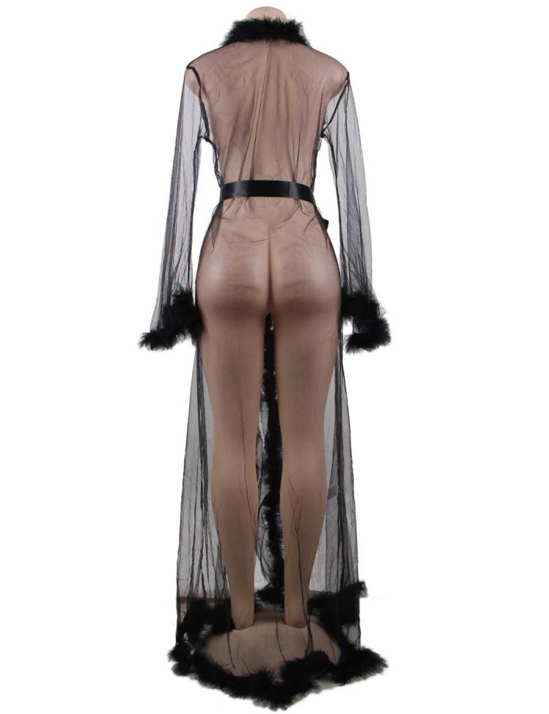 Sexy Plush Edging Mesh Robe with Belt
Material &... Ohyeah - Robe w Plush Edge - Black - XL photo-5