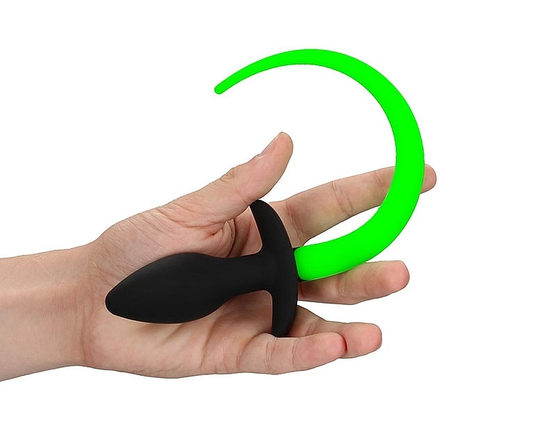 Ouch! Glow in the Dark, the future of bondage is here. Desig... Ouch - Glow In Dark Puppy Tail Plug - Green photo-2