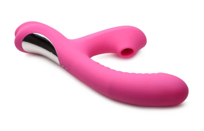 Come Hither back and forth massaging shaft with suction stim... Power Bunnies - Come Hither 43X Rabbit Vibrator - Pink photo-3