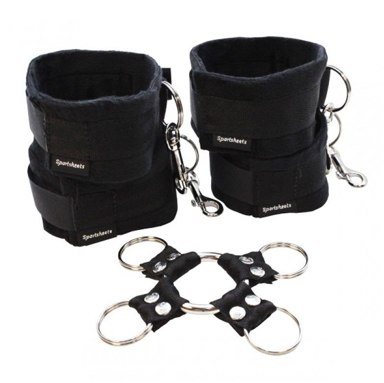 What can your partner do to you when your hands are tied to ... Sportsheets - Hog Tie & Cuff Set - Black photo-2
